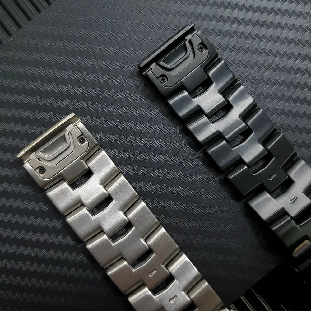 Garmin Jiaming Fenix replacement watch strap in black, silver, titanium colours for 22mm and 26mm widths