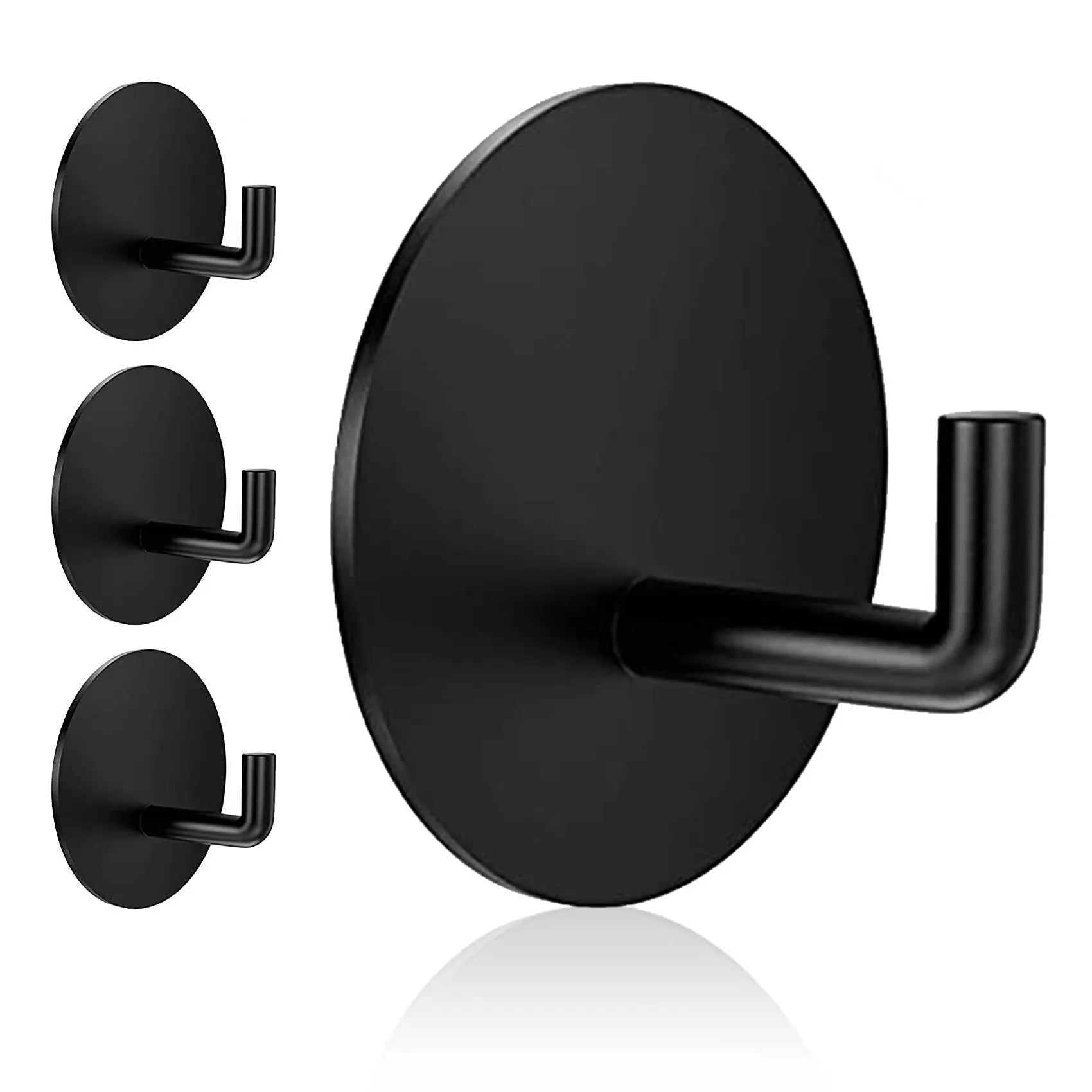 Stainless steel self-adhesive single hook for wall mounting in black and sanded finishes.