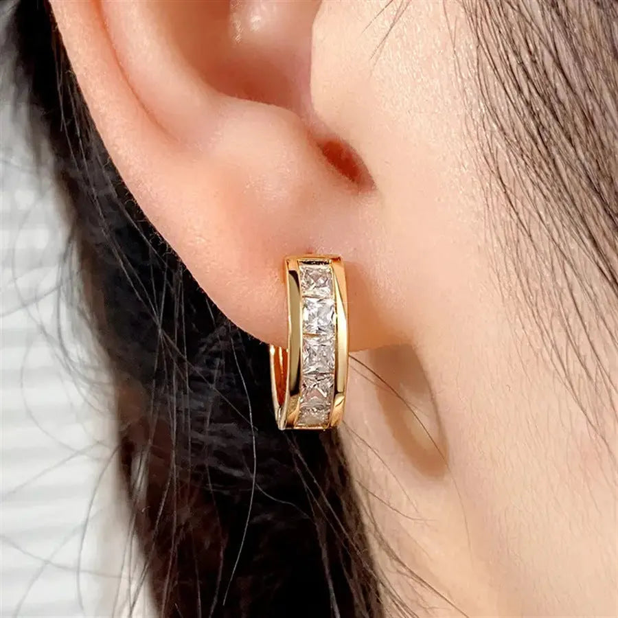 Geometric quadrilateral copper earrings in gold and silver colour finishes for women
