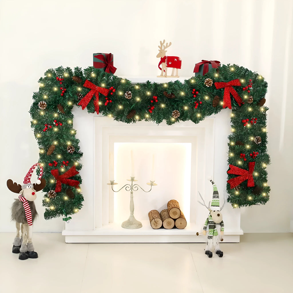PVC rattan Christmas decorative cane with pine cone and bow design for holiday displays