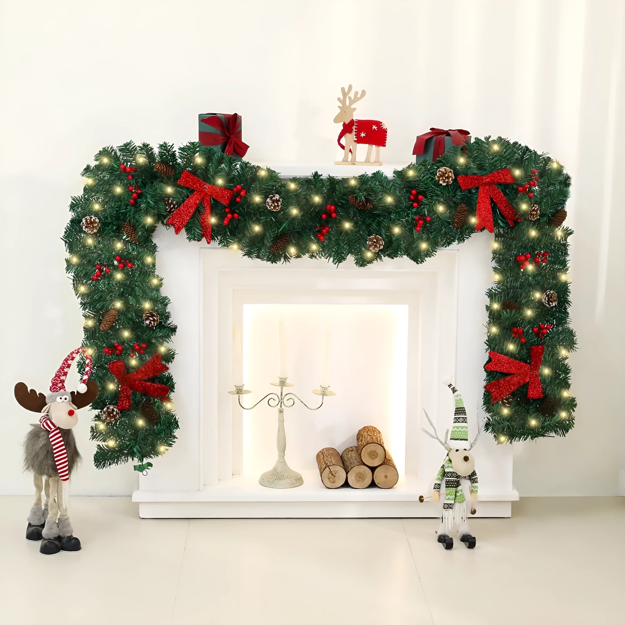 PVC rattan Christmas decorative cane with pine cone and bow design for holiday displays