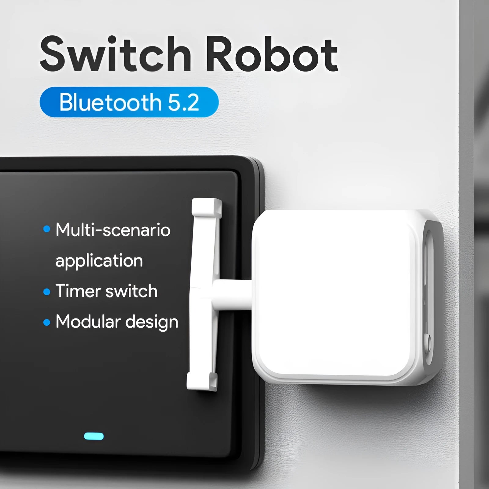 White Bluetooth finger robot remote control with rocker arm mechanism measuring 53x29x14mm