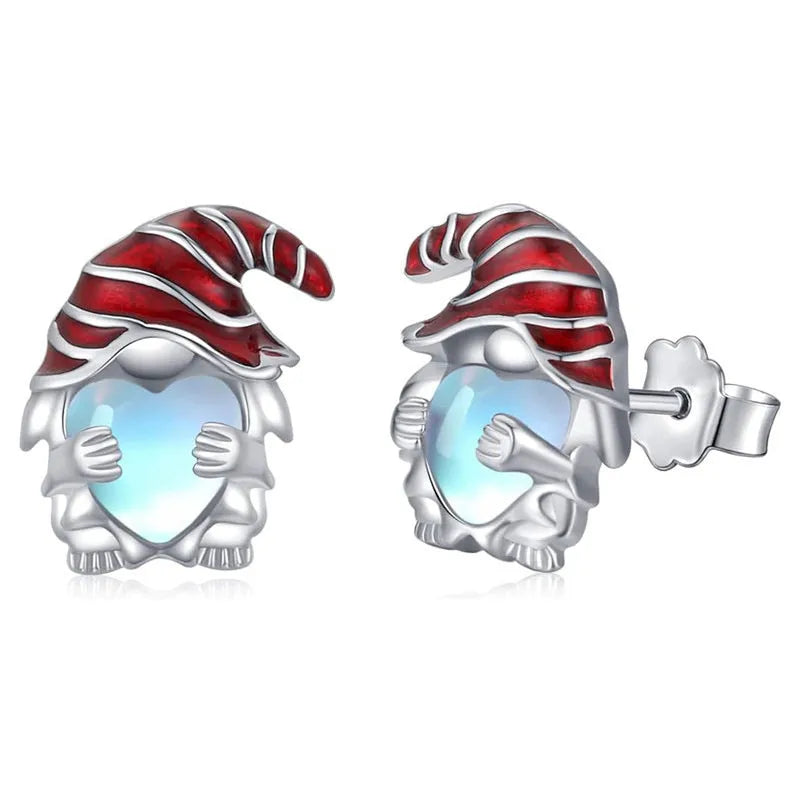 Women's heart-shaped earrings with Santa Claus design in white gold colour on copper with electroplating