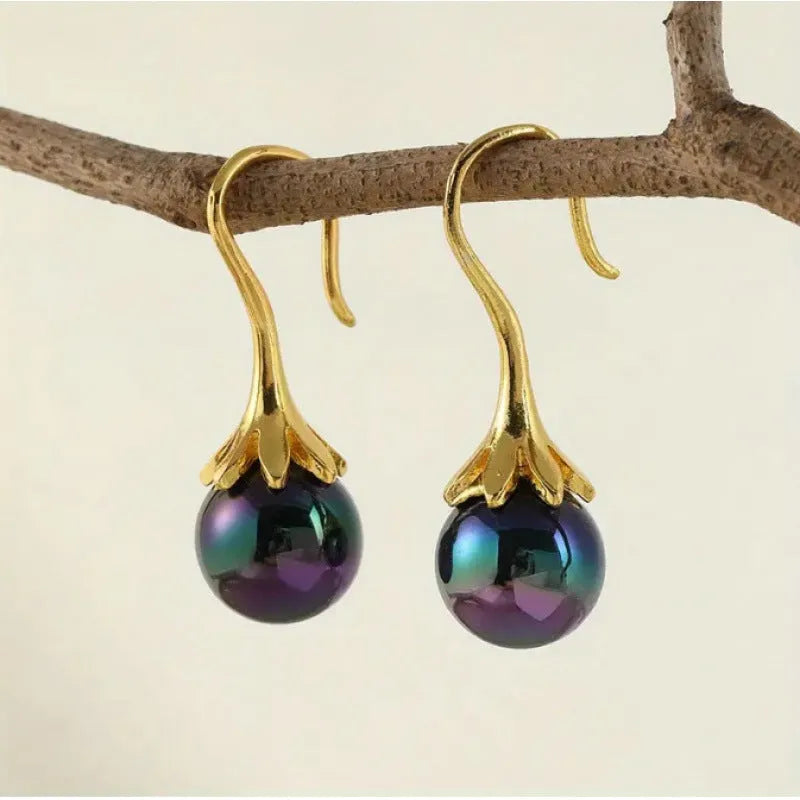Gold electroplated retro fashion earrings for women with alloy construction