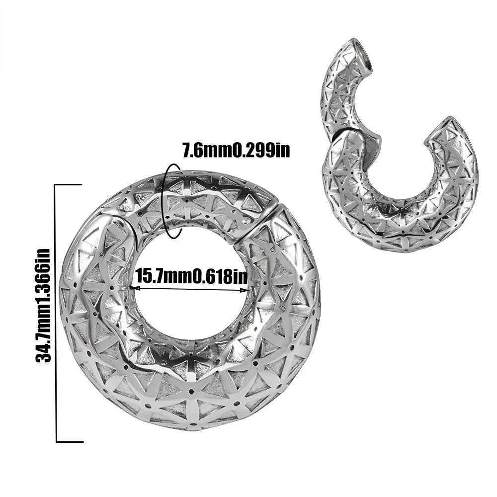 Stainless steel totem pattern fashion earrings with electroplated finish in one of fifteen colour variants