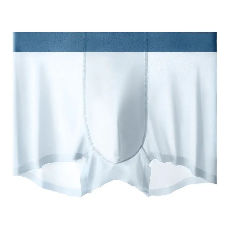 Men's seamless ice silk shorts in bean green, shown flat, highlighting the mid-waist and hip-lifting design.