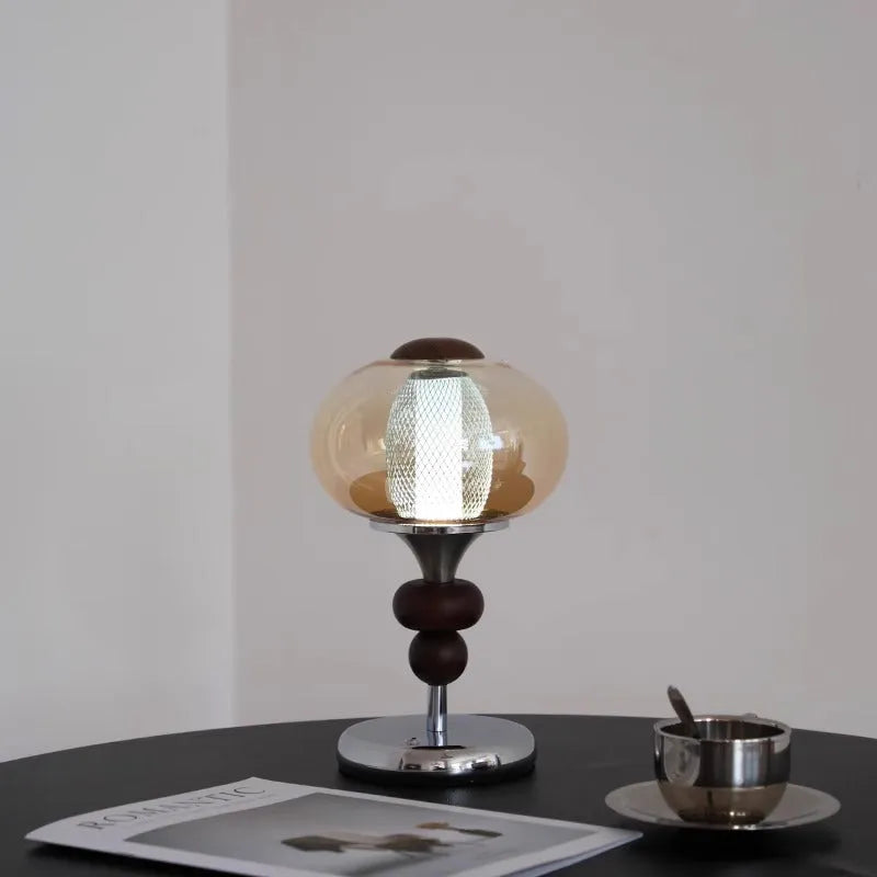 Solid wood retro palace table lamp with touch controls for dimming and colour-changing functions