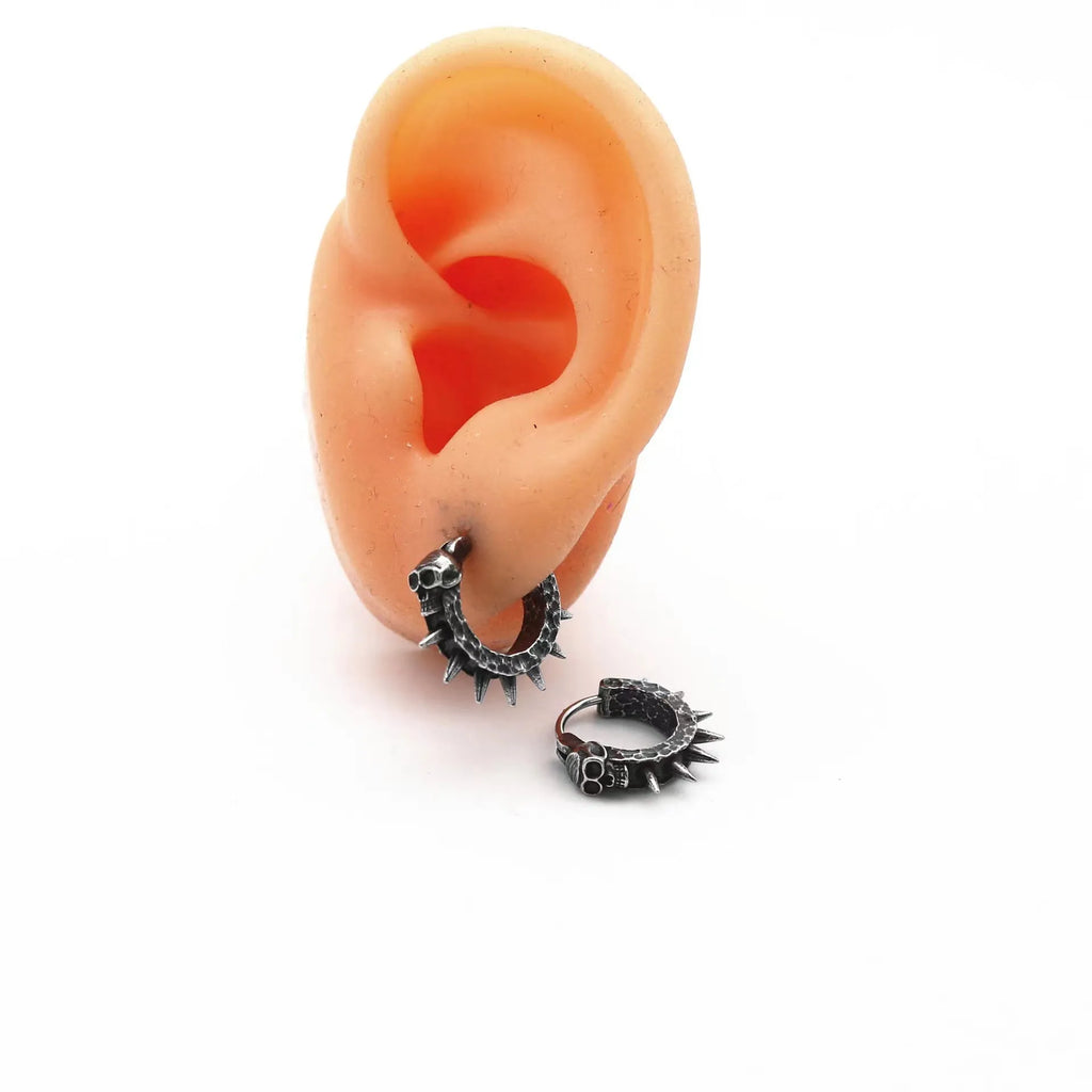 Black geometric alloy punk earrings with motorcycle-inspired design