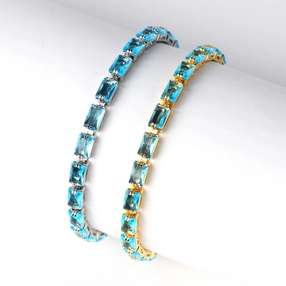Women's zircon bracelet with electroplated gold or platinum finish and coloured gemstones
