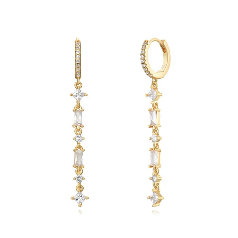 Geometric U-shaped alloy ear clips with micro-inlaid colourful zircon beads and dot, ring, line patterns