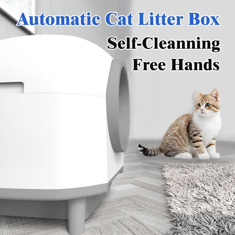 White automatic enclosed cat litter box with dimensions 556x512x590mm for cats up to 10kg