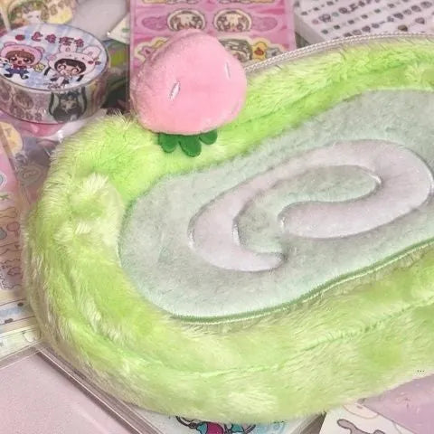 Velvet roll pencil case with Swiss roll cake pattern in Korean style design