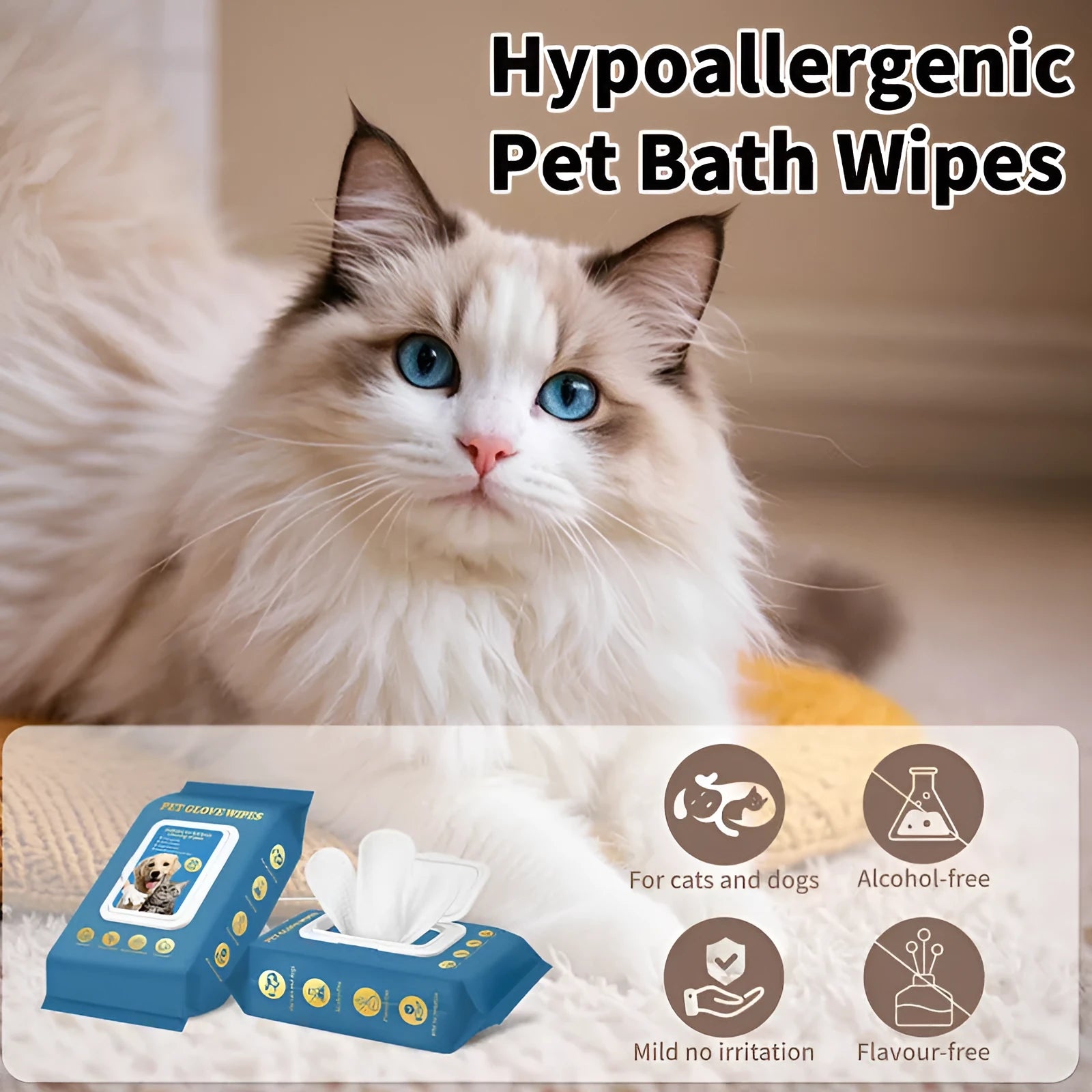 Pack of 20 disposable wash-free gloves for pet bathing and cleaning care.