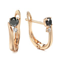 Gold drop earrings with black agate stones in geometric retro design for women