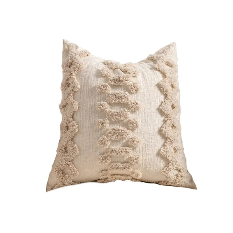 Knitted tassel decorative pillow cover showing striped pattern with multiple design options