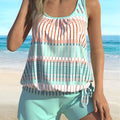 Women's blue striped swimsuit bikini set in sky blue with colour split design