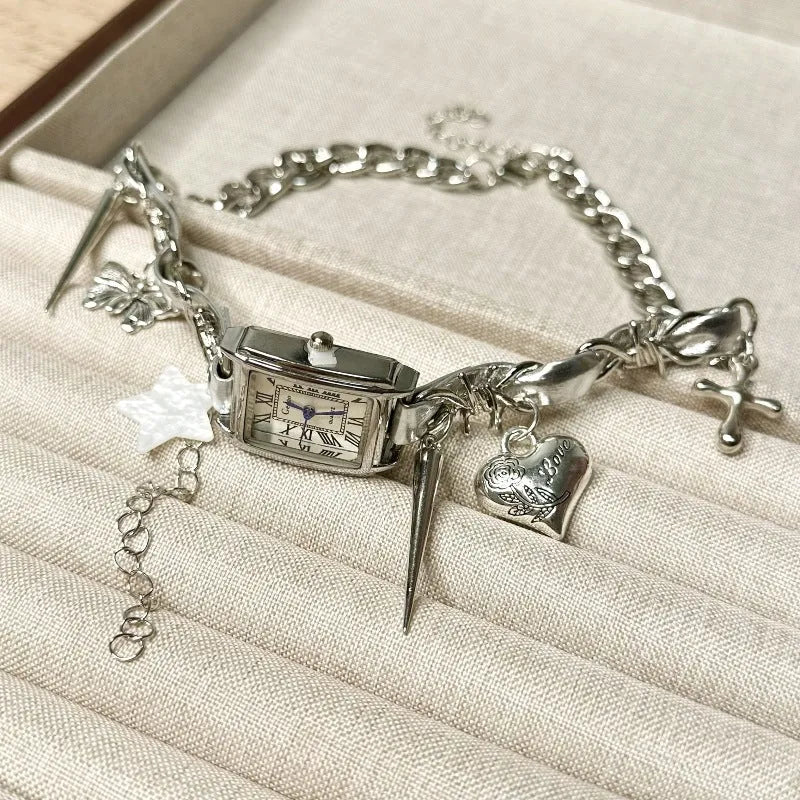 Dark multi-layer cross necklace for women with twin chains and an adjustable 41-50cm length.