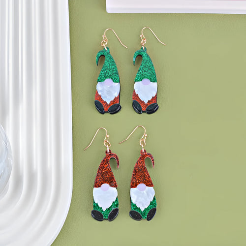Acrylic Santa Claus cartoon earrings in red and green hat styles