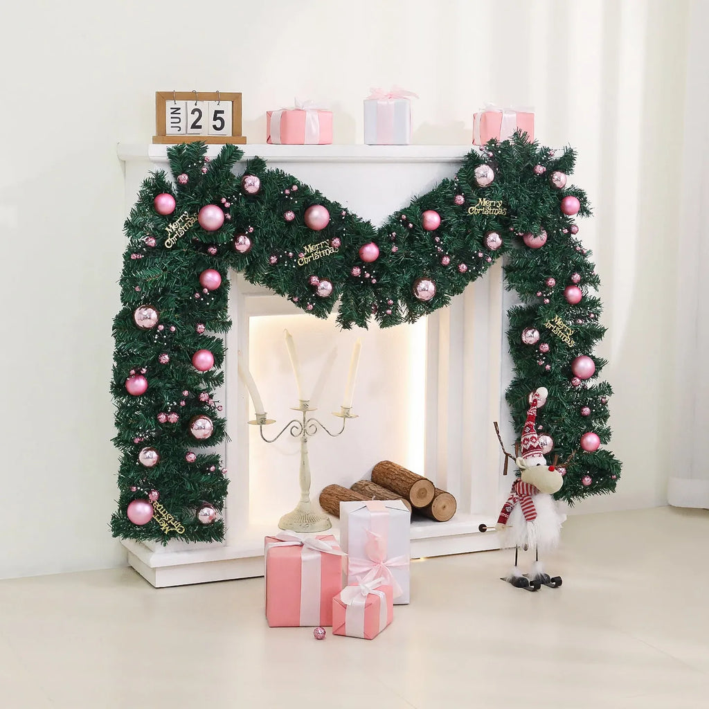 2.7 metre pink Christmas rattan decoration with 240 warm lights in Korean style