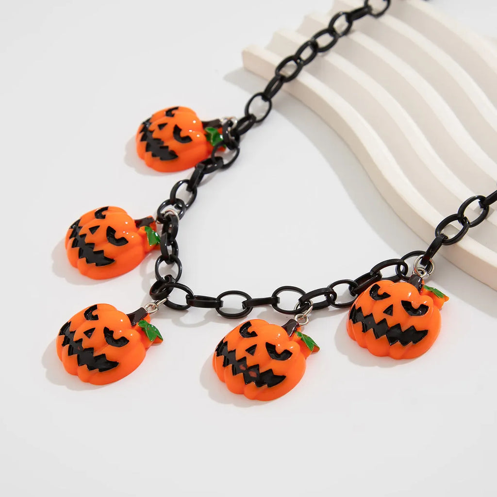 Halloween ghost pumpkin necklace with acrylic pendant in mixed colour 06705 and regular chain