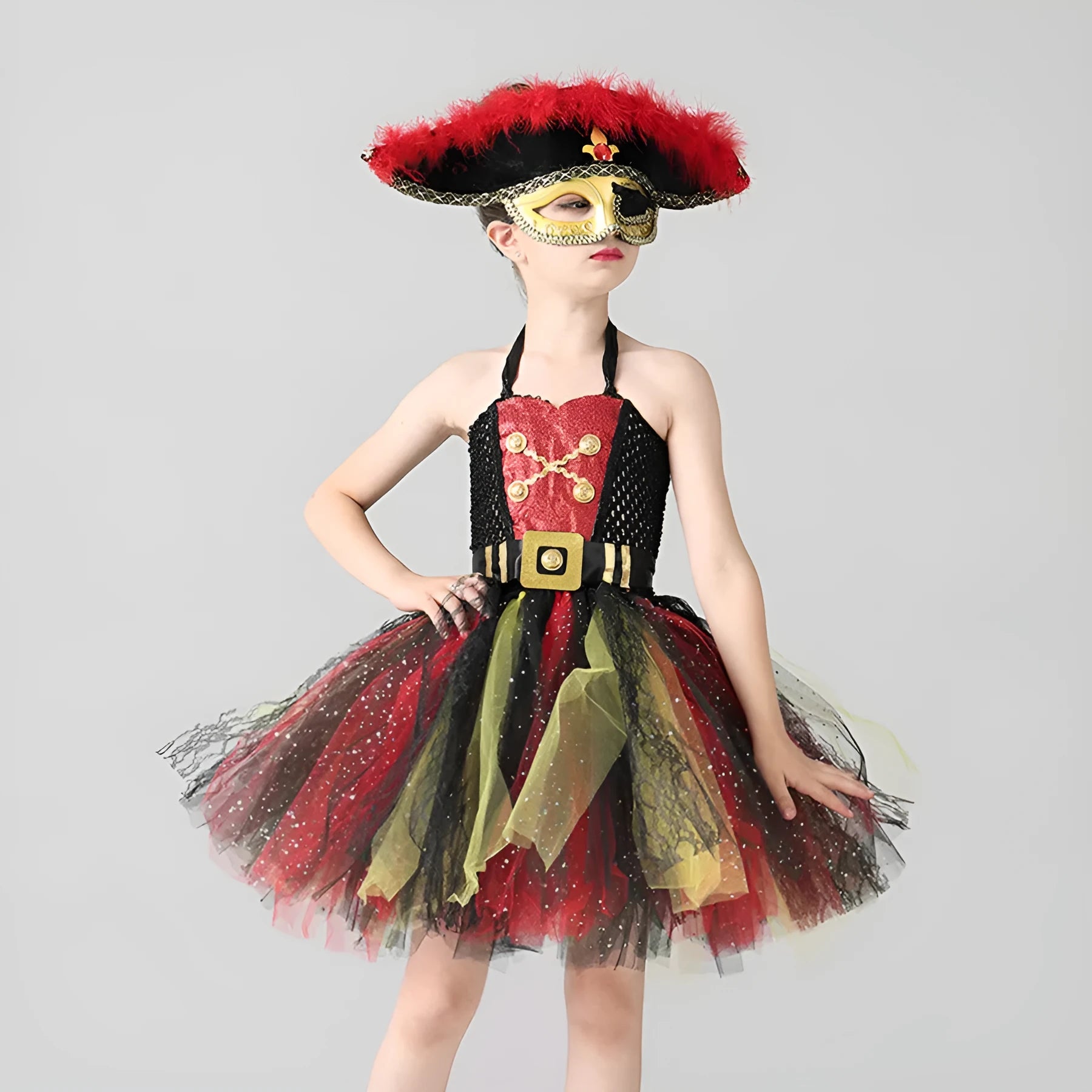 Sleeveless girls pirate costume dress with sequin and lace decoration for Halloween