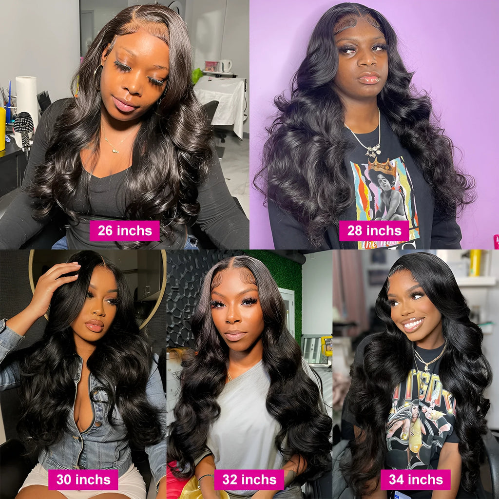 Black synthetic front lace wig with long curly hair and side-swept bangs.