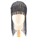 Handmade alloy belly dance hat with decorative mesh and long tassels