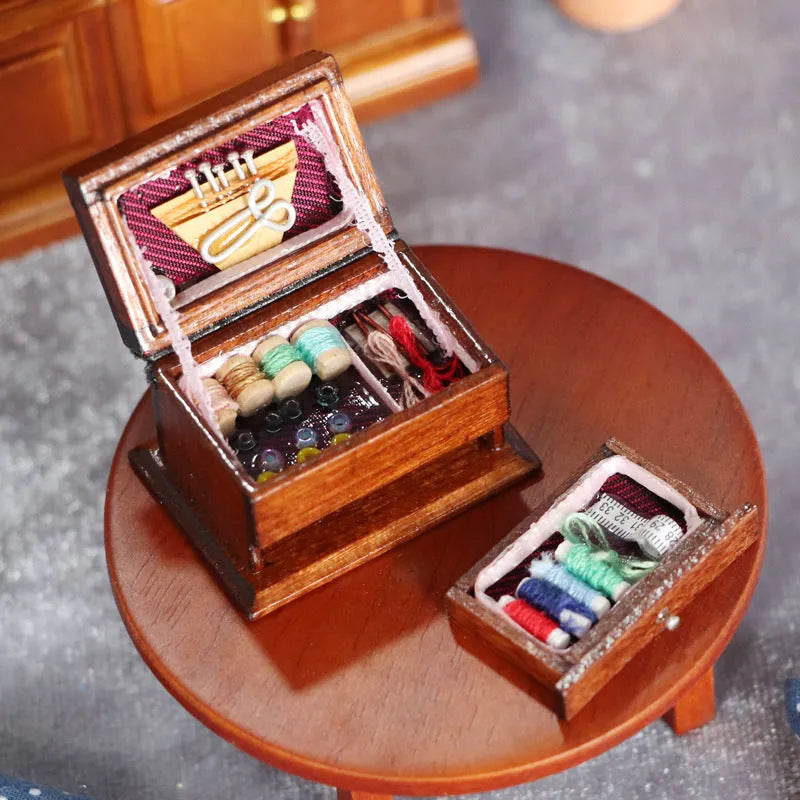 Miniature vintage sewing machine wooden ornament with double-layer birch wood construction