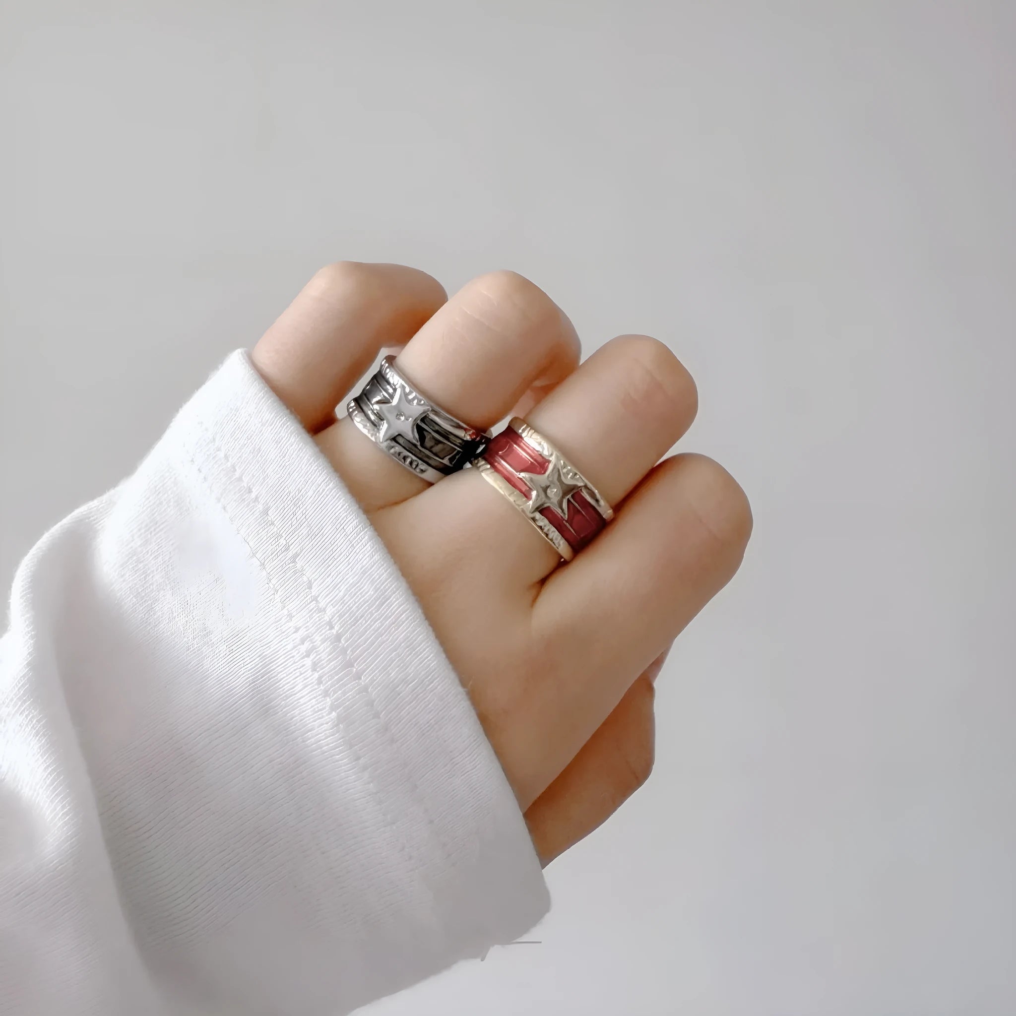 Adjustable copper ring with a retro distressed XINGX drop oil geometric design in multiple colours