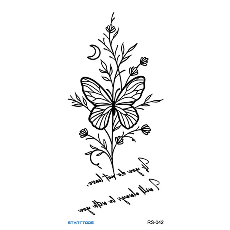 Flower and plant tattoo sticker, 6cm x 17cm, water transfer print paste-on decal