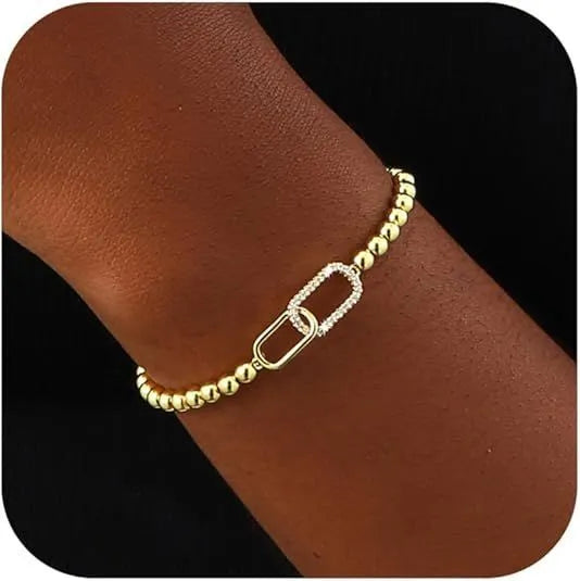 Women's adjustable stainless steel beaded bracelet in geometric design