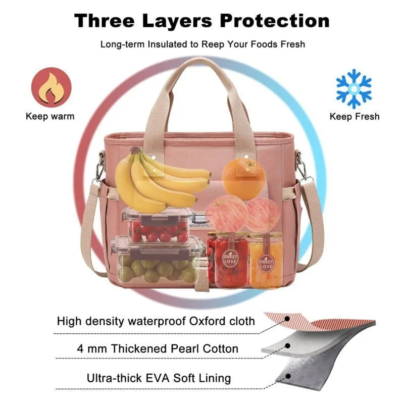 Portable cube-style hiking picnic bag with removable shoulder strap and side pocket in Oxford cloth
