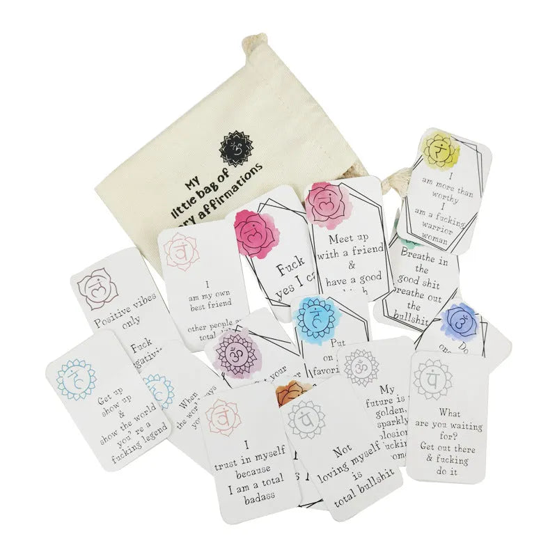 16 colourful affirmation cards with humorous messages in greeting card bag