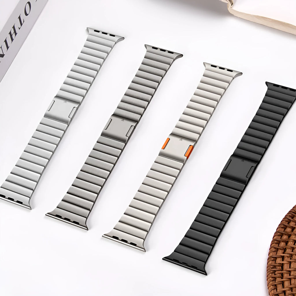 Stainless steel magnetic buckle watch strap for Apple compatible watches in silver colour