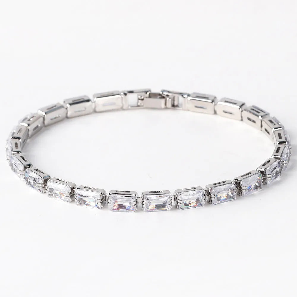 Women's zircon bracelet with electroplated gold or platinum finish and coloured gemstones