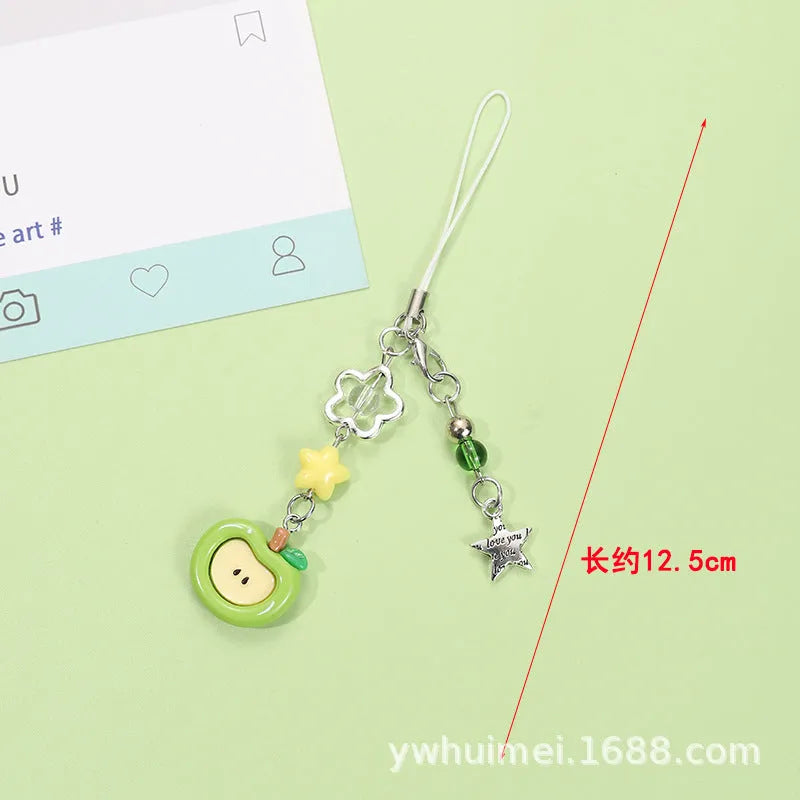 Fruit-themed plastic resin phone charm keychain pendant with half-handmade designs