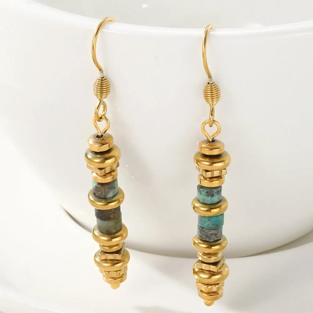 Women's silver geometric dangle earrings with retro design and titanium steel construction