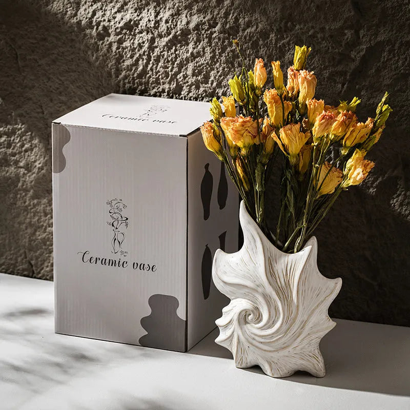 European style ceramic vase with coloured glaze finish in retro creative design