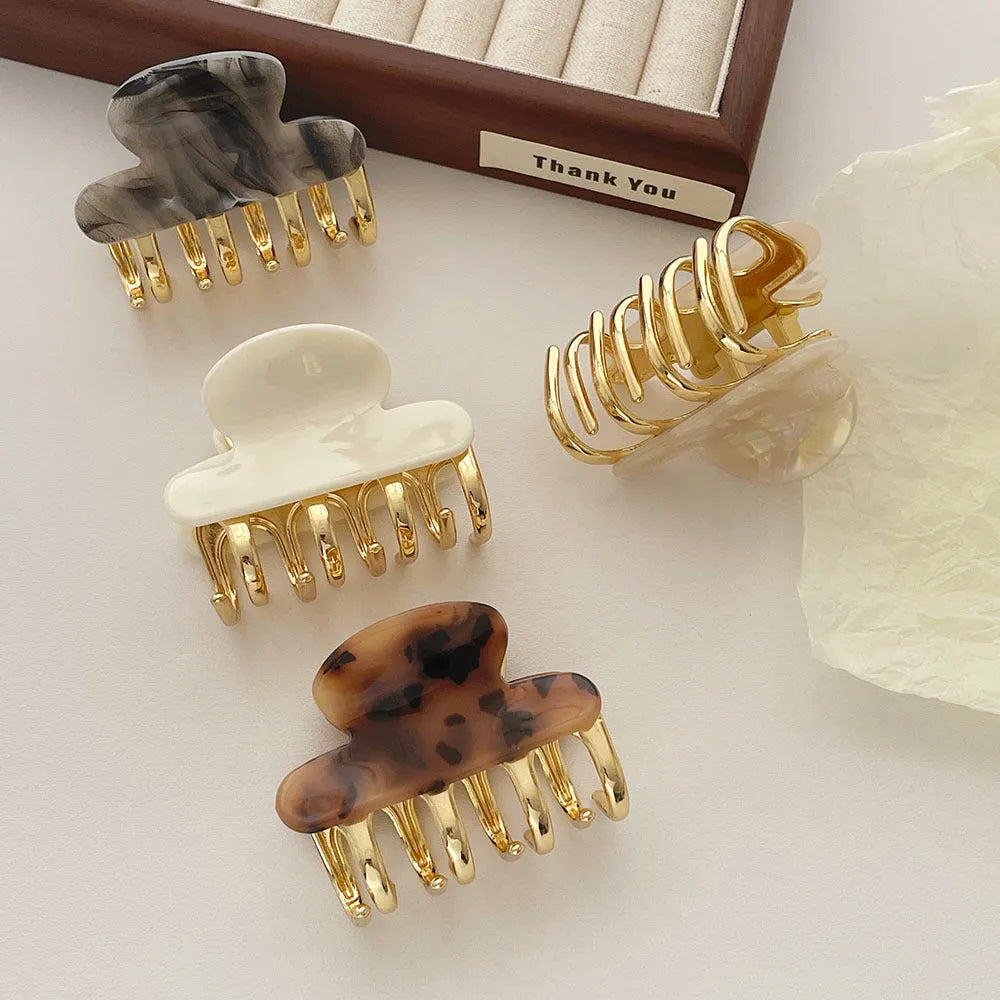 Women's dopamine retro acetate hair barrettes with metal grip in four colour options