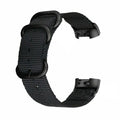 Army Green nylon replacement strap with a three-ring metal buckle for a Fitbit Charge 3 or Charge 4 fitness tracker.