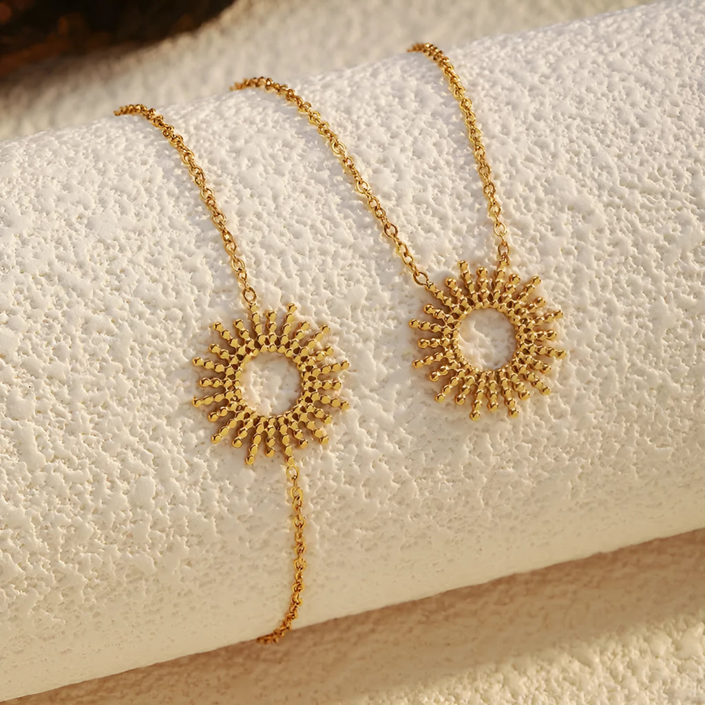 SUNFLOWER Series 14K gold-plated geometric chain necklace and bracelet set for women