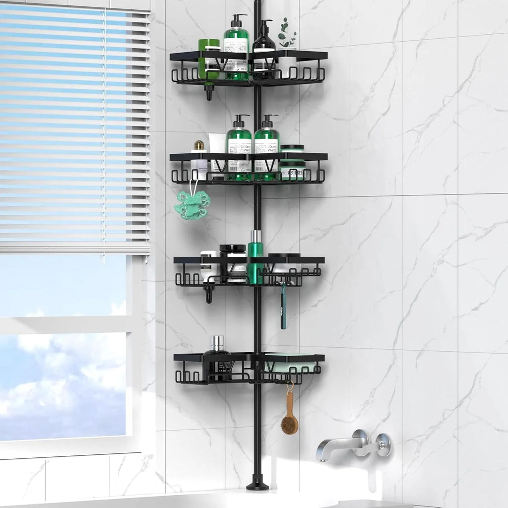 Retractable stainless steel bathroom storage rack with four layers and modern design