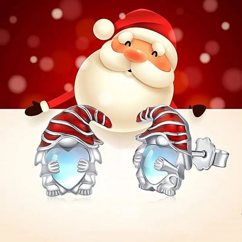 Women's heart-shaped earrings with Santa Claus design in white gold colour on copper with electroplating