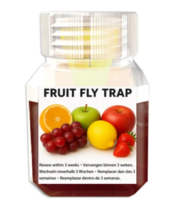 Bottle of SK003 fruit fly bait liquid for use in pest traps.