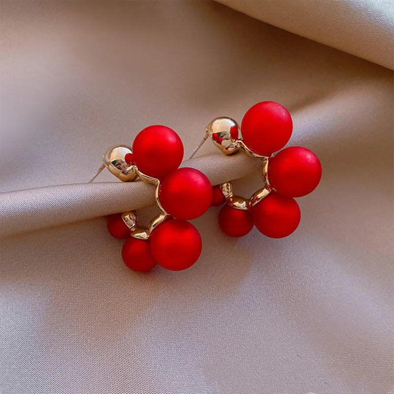 Red bell-shaped alloy drop earrings for women with white colour option