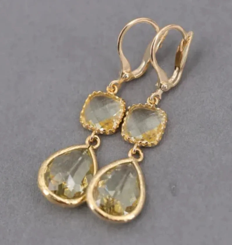 Gold retro geometric long fringe earrings with water droplet design measuring 20-24cm