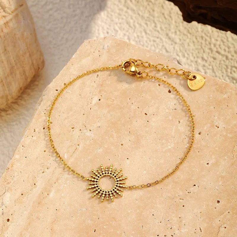 SUNFLOWER Series 14K gold-plated geometric chain necklace and bracelet set for women