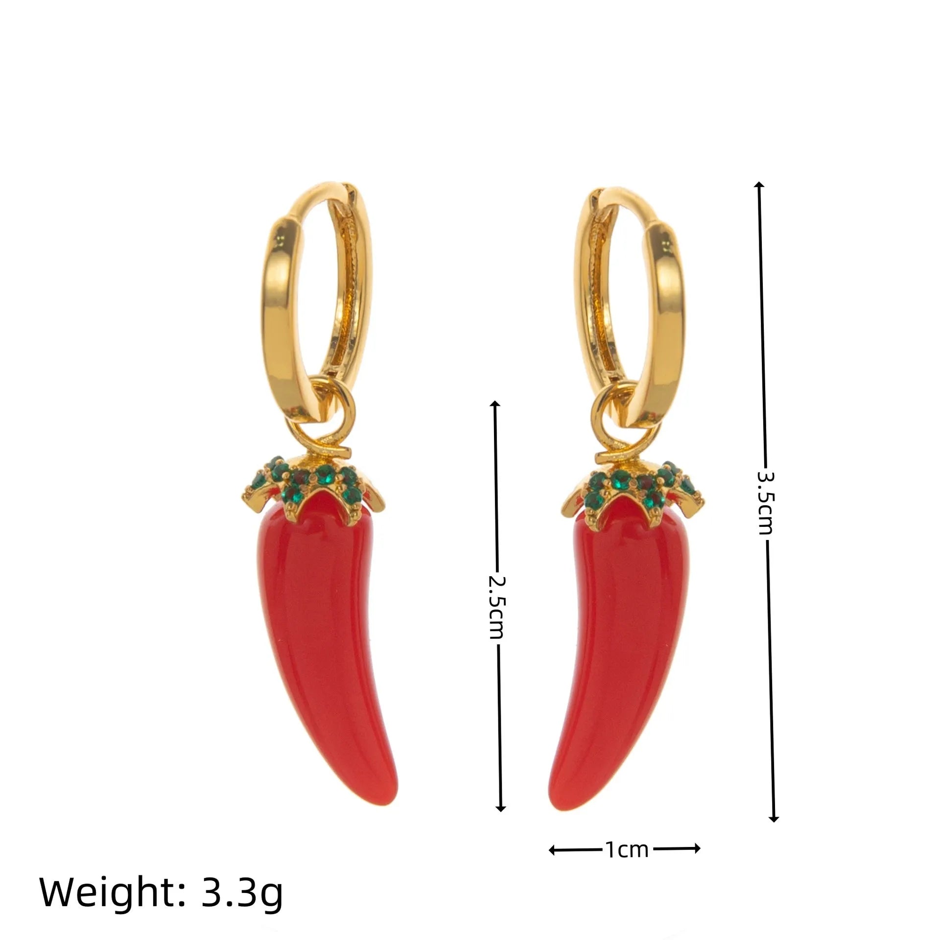Copper electroplated earrings with detailed carrot, orange, blueberry, chilli, lemon, olive, and peach fruit vegetable designs.