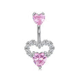 Copper navel stud with heart-shaped zirconium charm in white gold powder finish for women