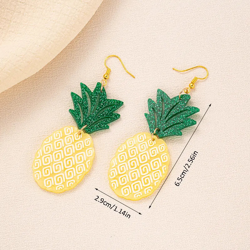 Coconut jackfruit drop-shaped acrylic earrings with alloy hook in tropical colour options
